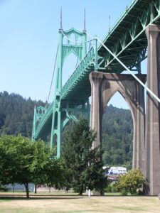 The St. Johns Bridge over the Willamette River in Portland, Oregon
