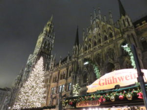 The Munich Cathedral in Marienplatz looks over the Christmas market in Munich, Germany