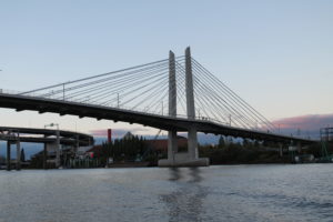 West tower of the Tillicum Crossing on the Willamette River in Portland Oregon