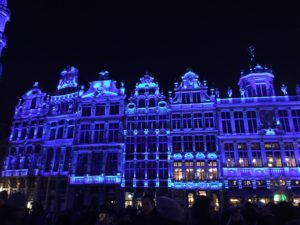 The Grote Markt in Brussels, Belgium, illuminated for the Christmas holidays